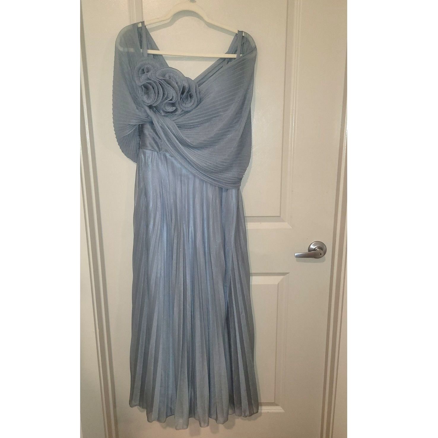 Gemy Maalouf Asymmetrical Draped Panel Evening Gown Dress Plisse Pleated Blue 12 — image 4 of 8